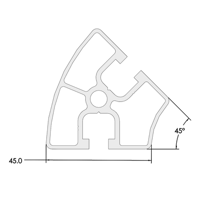 10-4545R45-0-1000MM MODULAR SOLUTIONS EXTRUDED PROFILE<br>45MM X 45MM 45DEG ROUND, CUT TO THE LENGTH OF 1000 MM